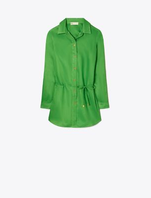Tory Burch Linen Brigitte Tunic In Bright Leaf Green