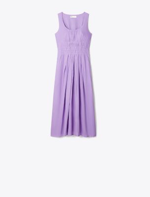 Tory Burch Pleated Linen Dress In Purple Thistle