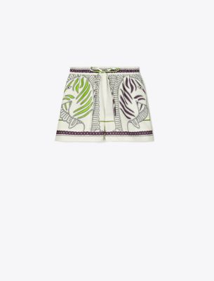 Shop Tory Burch Printed Linen Camp Short In Ivory Zebra Scarf