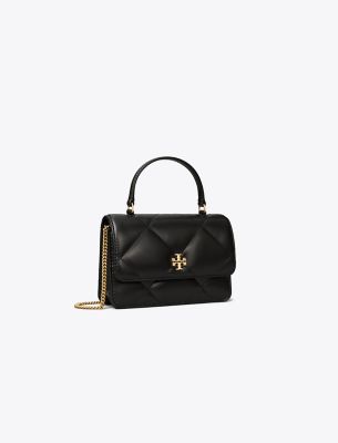 Tory Burch Mini Kira Diamond Quilt Top-handle Chain Wallet In Black