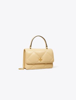 Tory Burch Mini Kira Diamond Quilt Top-handle Chain Wallet In Vanilla Soft Serve
