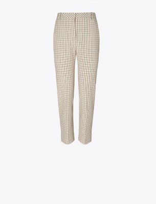 Tory Burch Yarn-dyed Twill Pant In Sesame Mini Plaid