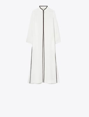 Tory Burch Contrasting-trim Linen Maxi Caftan In White