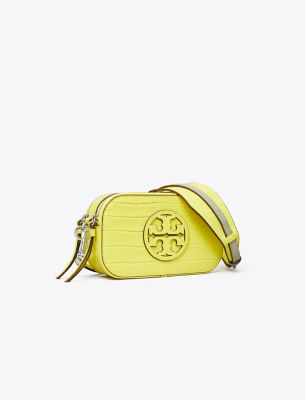 Shop Tory Burch Mini Miller Croc-embossed Crossbody Bag In Lemon Chiffon