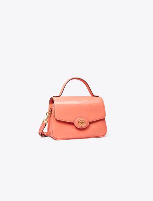 Shop Tory Burch Small Robinson Crosshatched Top-handle Bag In Coral Crush