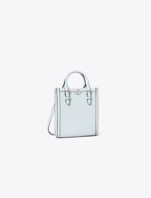 Shop Tory Burch T Monogram Leather Mini Tote In Ice Blue