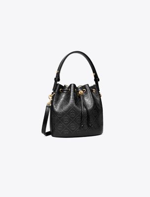 Shop Tory Burch T Monogram Leather Bucket Bag In Black