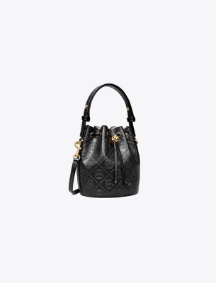TORY BURCH T MONOGRAM LEATHER MINI BUCKET BAG 