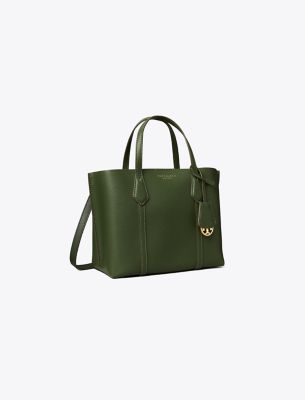 Shop Tory Burch Perry Triple-compartment Small Tote In Basil