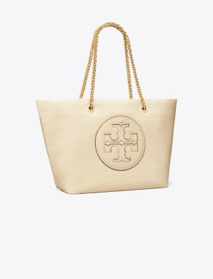 Tory Burch Ella Crinkle Patent Chain Tote In Oats