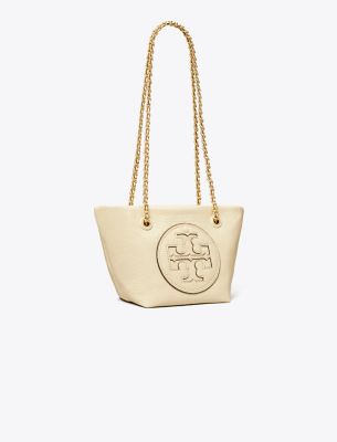 Shop Tory Burch Small Ella Patent Chain Crossbody In Oats