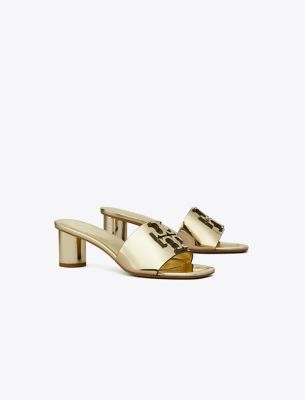 Tory Burch Ines Heeled Mule Sandal In Crash Gold/gold