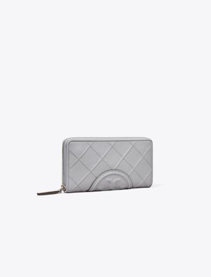 Shop Tory Burch Fleming Soft Polished-grained Zip Continental Wallet In Blue Jade