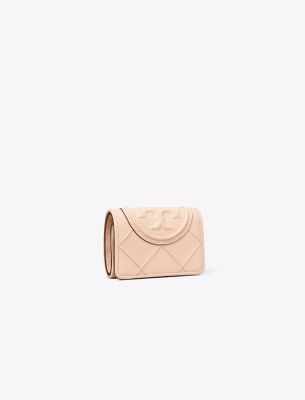 Shop Tory Burch Fleming Soft Polished-grain Small Flap Wallet In Pink Dawn