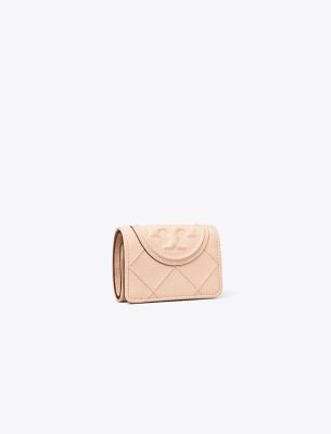 Tory Burch Fleming Soft Polished-grain Small Flap Wallet In Pink Dawn