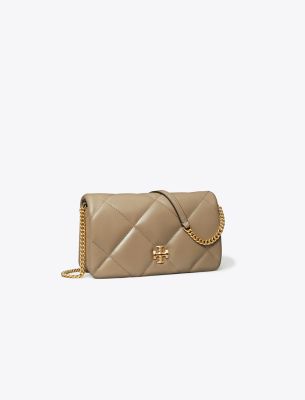 Tory Burch Kira Diamond Quilt Chain Wallet In Taupe Oak