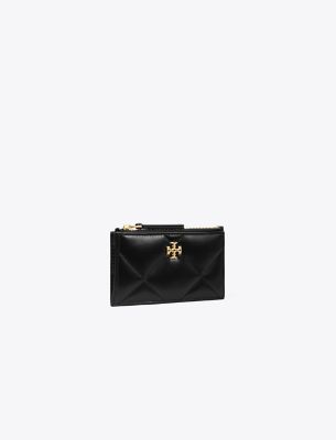 Tory Burch Kira Diamond Quilted Leather Zip Card Case In Black
