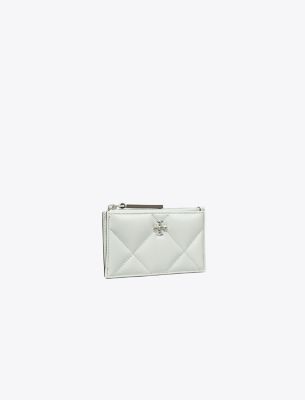 Tory Burch Kira Diamond Quilt Zip Card Case In Silver