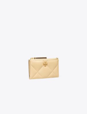 Tory Burch Kira Diamond Quilt Zip Card Case In Vanilla Soft Serve