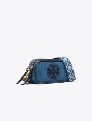 Tory Burch Mini Miller Denim Crossbody Bag In Denim Multi