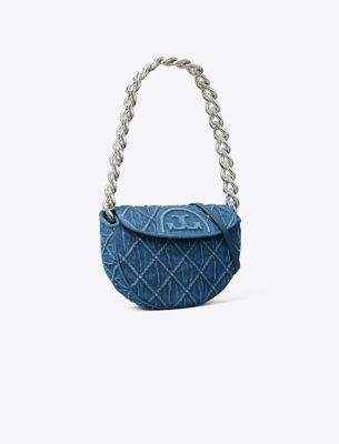 Shop Tory Burch Mini Fleming Soft Denim Crescent Bag