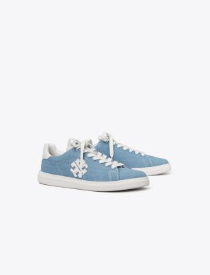 Shop Tory Burch Double T Howell Court Sneaker In Denim/titanium White