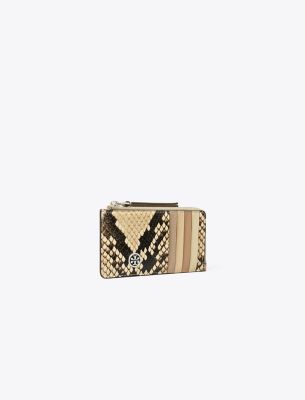 Tory Burch Robinson Snake Embossed Zip Card Case In Blue