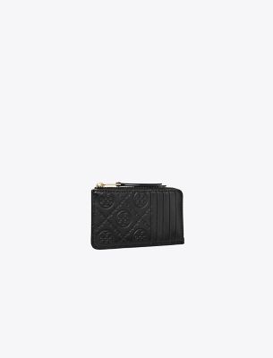 Shop Tory Burch T Monogram Leather Zip Card Case In Black