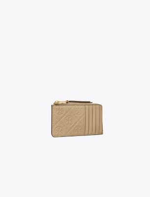 Shop Tory Burch T Monogram Leather Zip Card Case In Fresh Clay