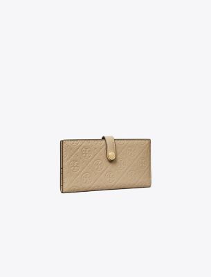 Shop Tory Burch T Monogram Leather Zip Slim Wallet In Fresh Clay