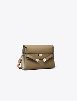 Shop Tory Burch Lee Radziwill Pebbled Shoulder Bag In Wild Mushroom