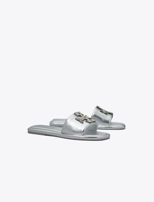 Tory Burch Double T Deco Burch Slide In Silver