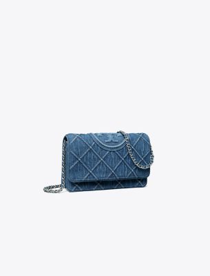 Shop Tory Burch Fleming Soft Denim Chain Wallet