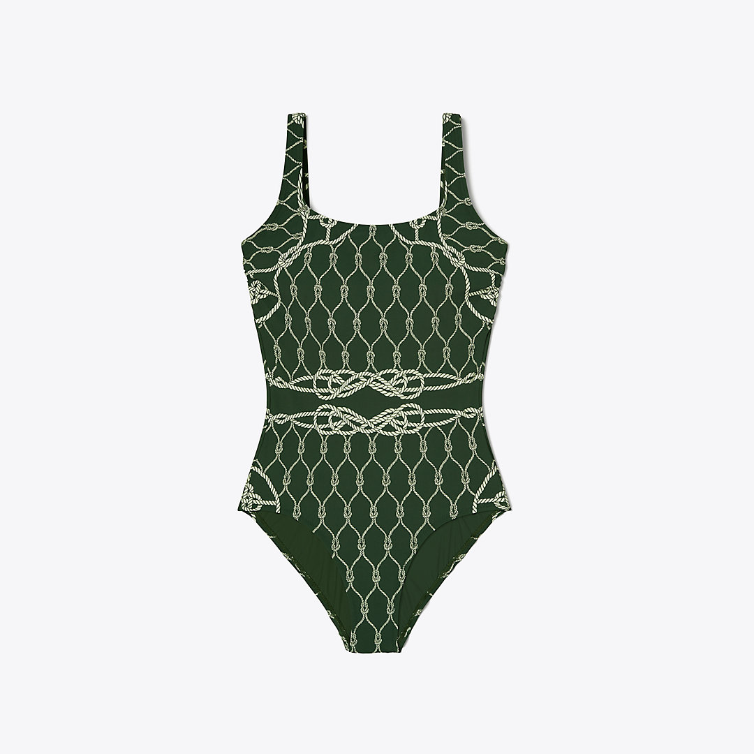 Tory Burch Printed Tank Suit In Green