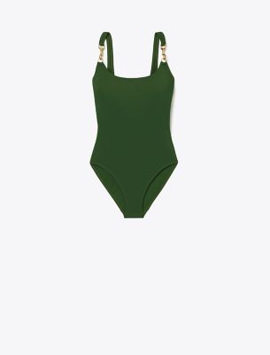 Tory Burch Clip Tank Swimsuit In Dark Rainforest