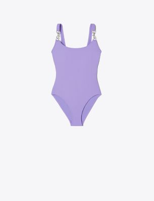 Tory Burch Clip Tank Swimsuit In Purple Thistle