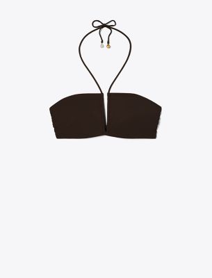 Shop Tory Burch Halter Bandeau Bikini Top In Dark Fudge