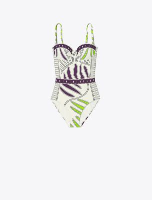 Shop Tory Burch Printed Underwire One-piece Swimsuit In Ivory Zebra Scarf