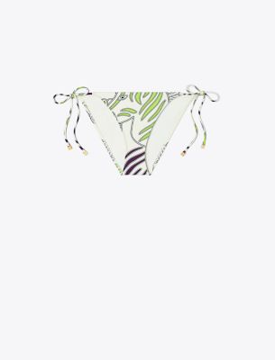 Shop Tory Burch Printed String Bikini Bottom In Ivory Zebra Scarf