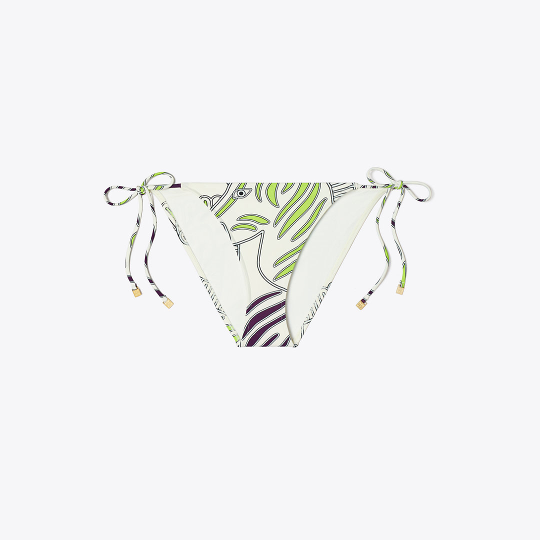 Tory Burch Printed String Bikini Bottom In Green