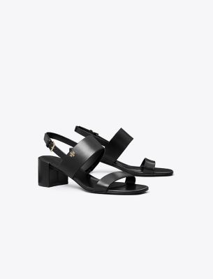 Shop Tory Burch Double T Heeled Sandal In Perfect Black/perfect Black