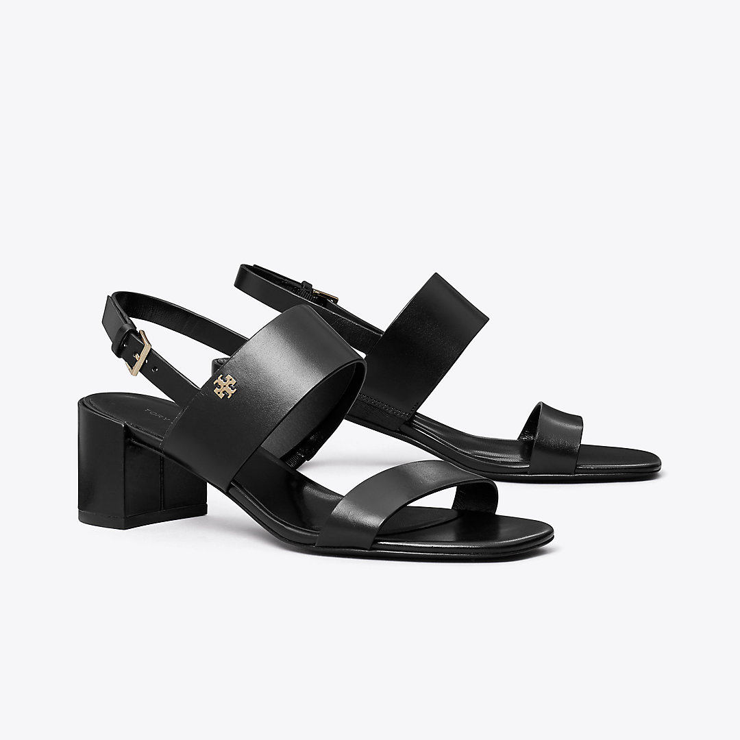 Shop Tory Burch Double T Heeled Sandal In Perfect Black/perfect Black