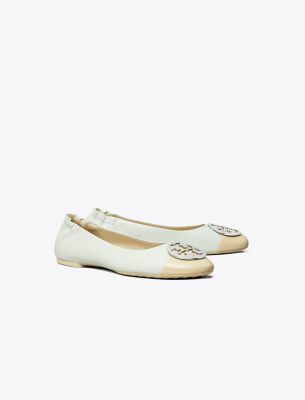 Shop Tory Burch Claire Cap-toe Ballet In Feather Gray/tortora