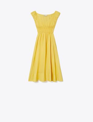 Shop Tory Burch Silk And Viscose Dress In Yellow Stripe