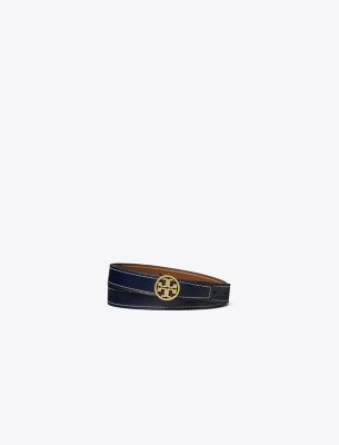 Tory Burch 1" Miller Smooth Reversible Belt In Tory Navy/moose/gold