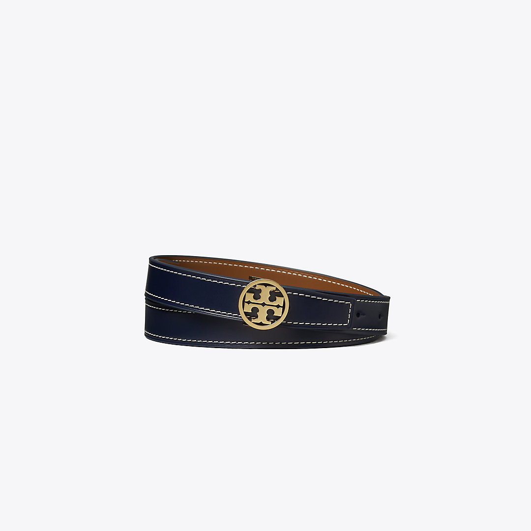 Tory Burch 1" Miller Smooth Reversible Belt In Tory Navy/moose/gold