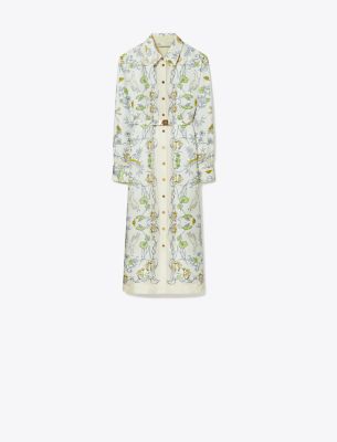 Tory Burch Printed Silk Twill Shirtdress In Neutral