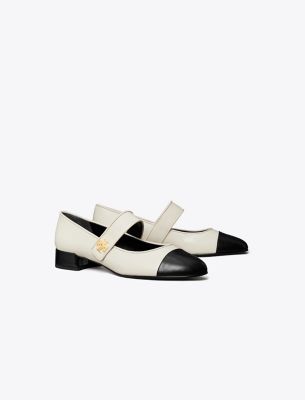 Tory Burch Cap Toe Mary Jane Pump In Light Cream/perfect Black