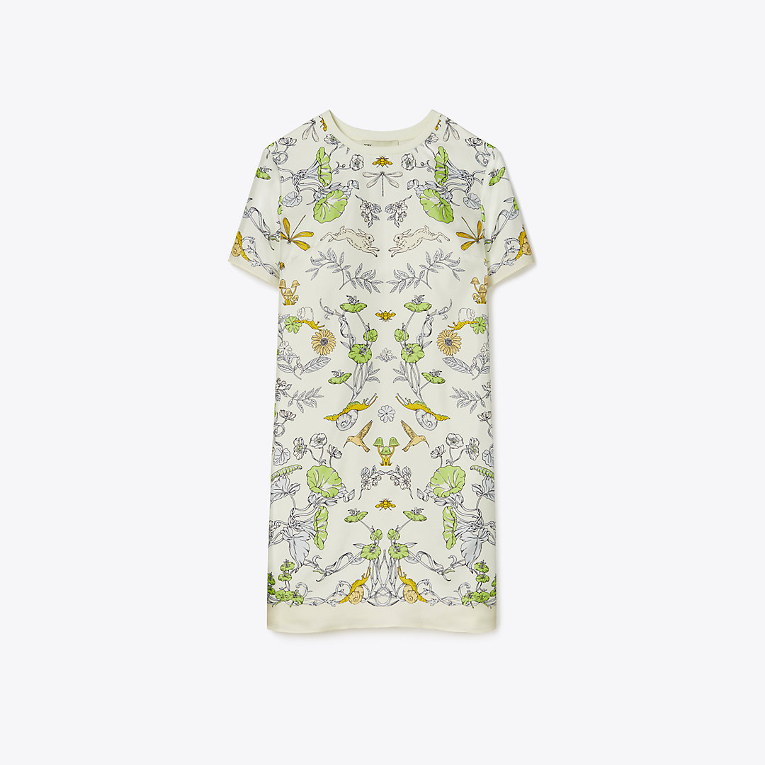 Shop Tory Burch Silk Front T-shirt Dress In Beige Rabbit Field
