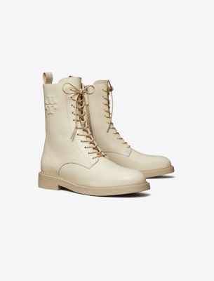 Shop Tory Burch Double T Combat Boot In Light Cream